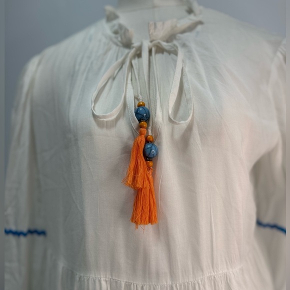 Blue Island White & Blue Rickrack Boho Beach Coverup Dress Size Small - Picture 2 of 16